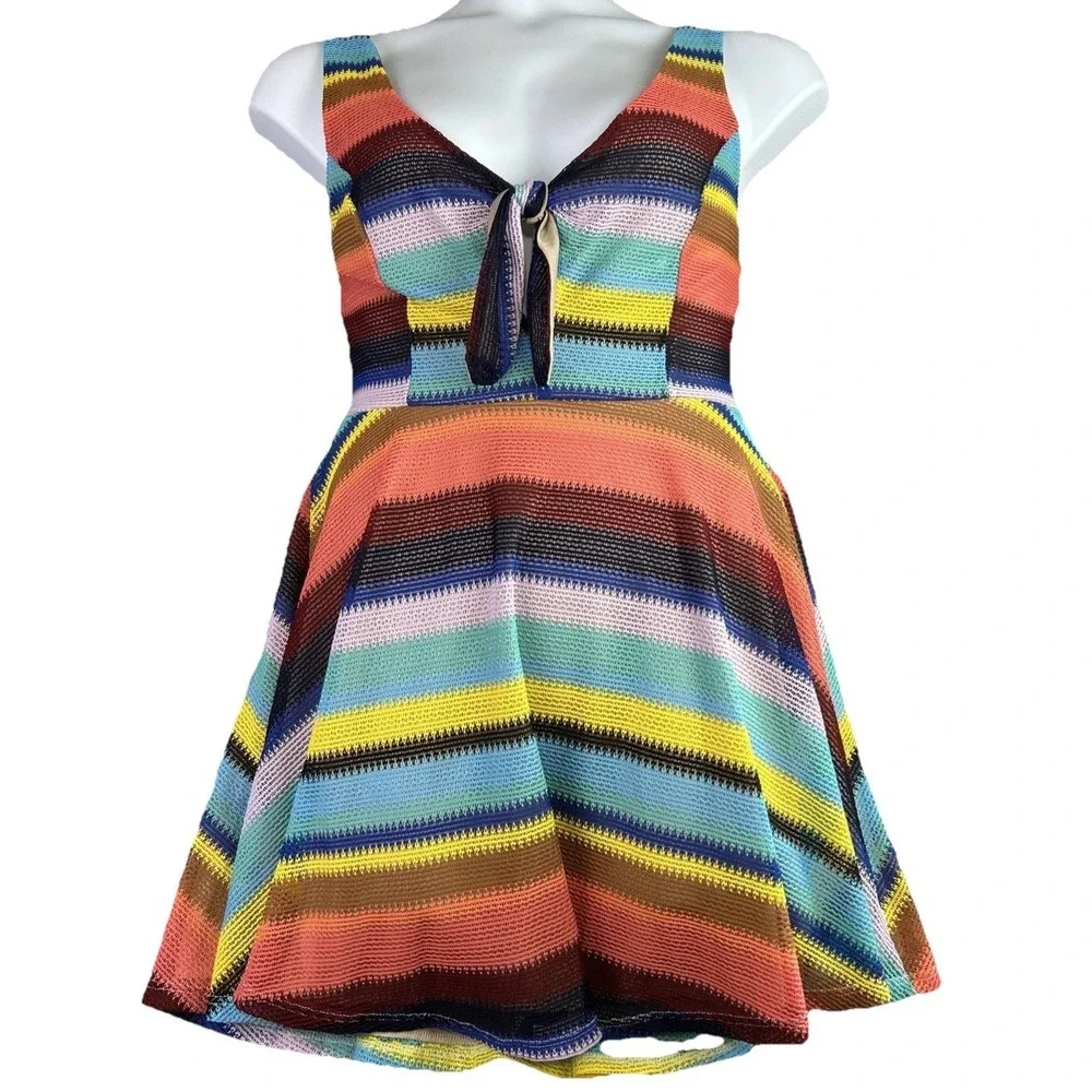 Karlie Dress Size M Striped Knit Skater Halter Top Lined Mod Retro‎ 70's Vintage